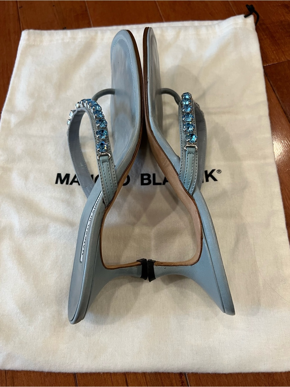 Manolo Blahnik Light Blue Jeweled Thong Sandals - Picture 5 of 7